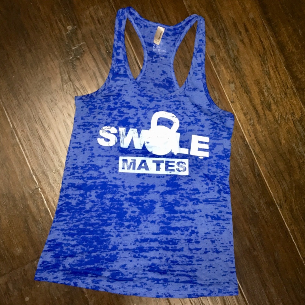 Swole Mates blue burn out tank. Large EUC